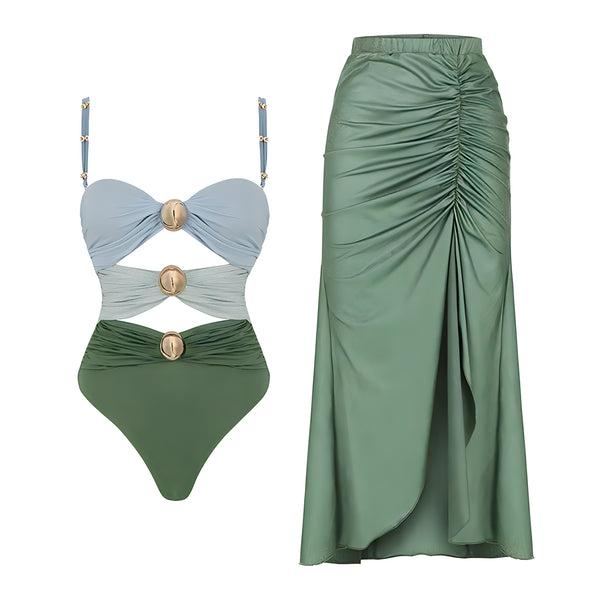 The Ondine One-Piece Swimsuit Sarong Set