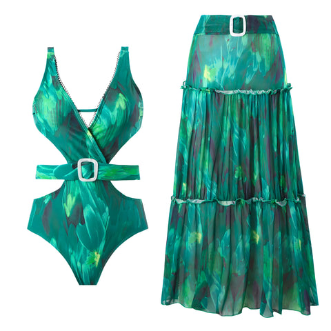 The Ariadne One-Piece Swimsuit Sarong Set