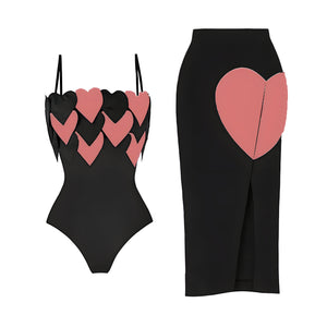 The Katarina Heart One-Piece Bikini Bathing Suit Cover Up Set