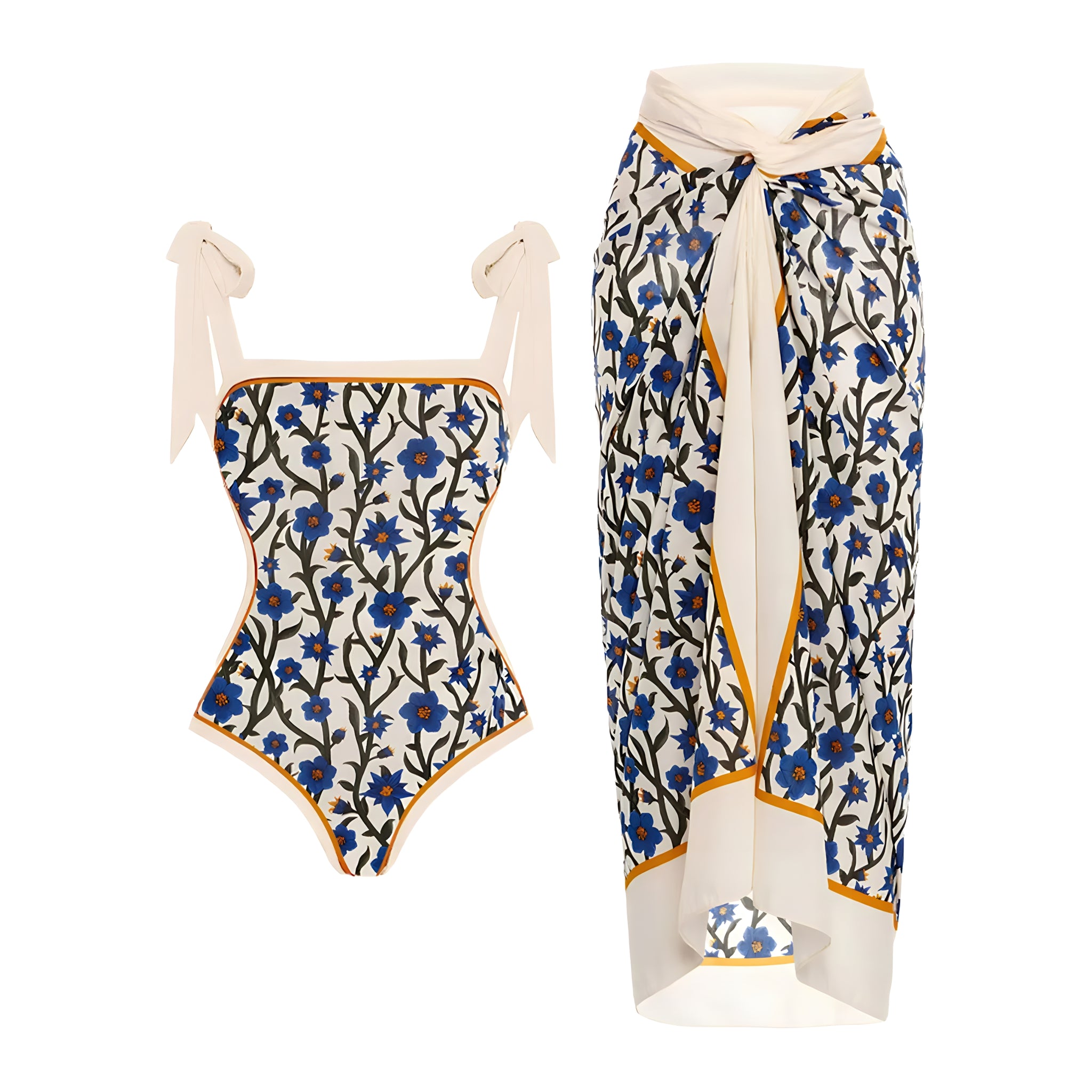 The Cressida One-Piece Swimsuit Sarong Set